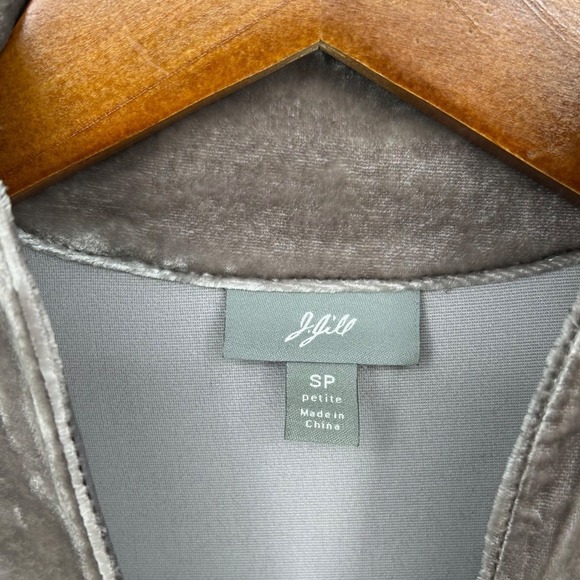 J Jill Velvet Button Front Blouse Top Petite SP Taupe Long Sleeve - Picture 4 of 14